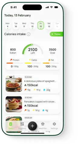 Daily diary with logged meals