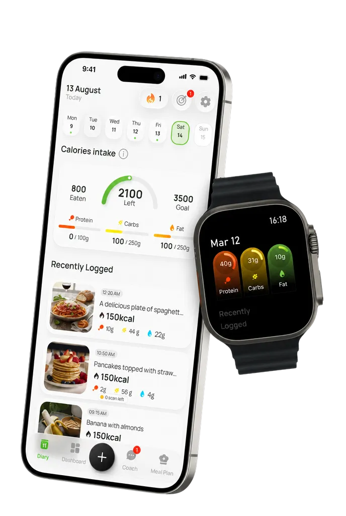 The app running on a phone and a smart watch