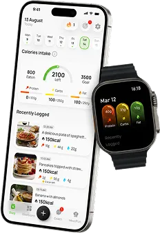The app running on a phone and a smart watch